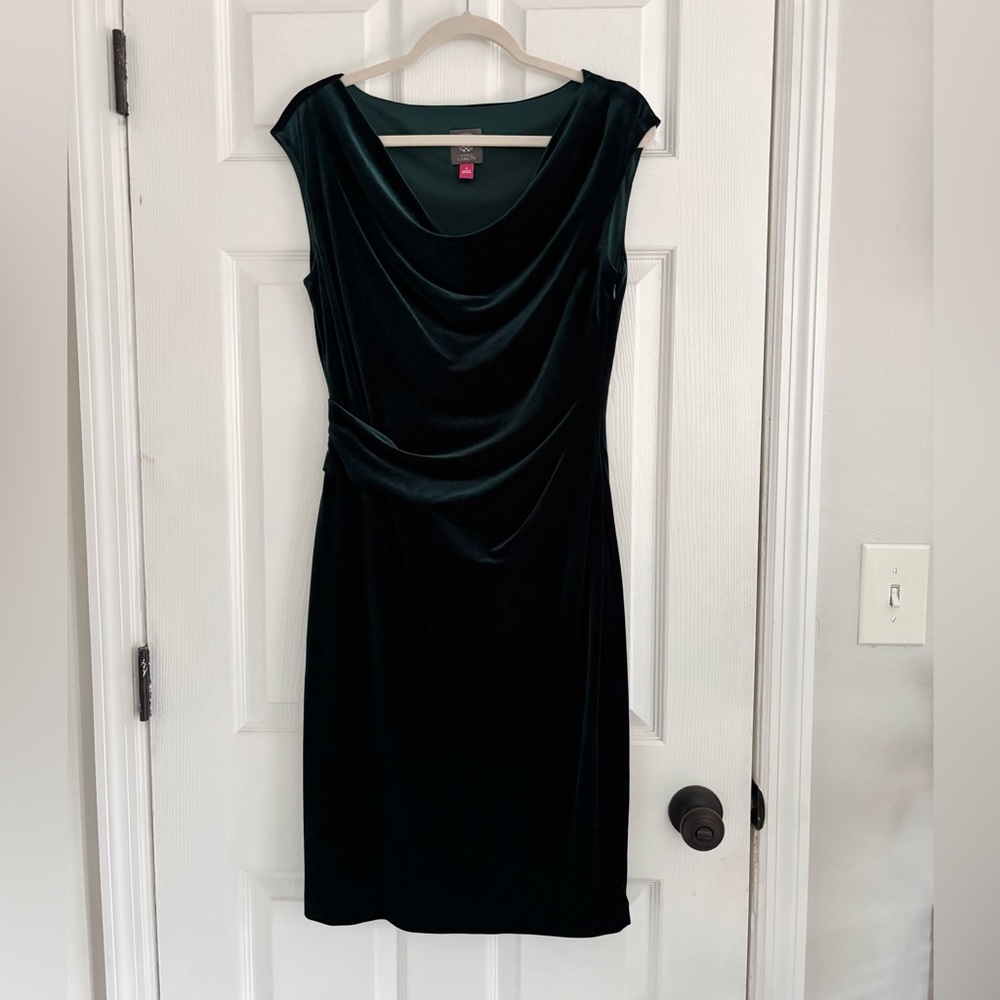 Vince Camuto Hunter Green Velvet Dress with Cowl Neck